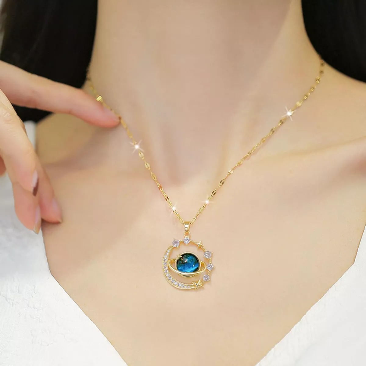 Collar Elegante Saturno Con Piedras - Image 2