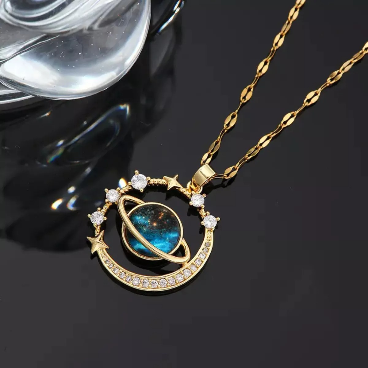 Collar Elegante Saturno Con Piedras