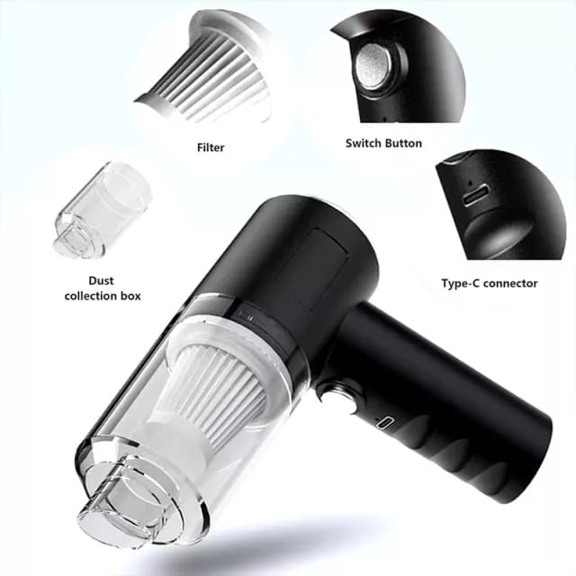 Mini Aspiradora Sopladora Portátil Usb Recargable 3 En 1 Color Negro - Image 7